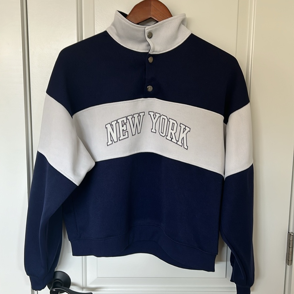 New York Collared Pullover Sweater Sweatshirt Navy/White
